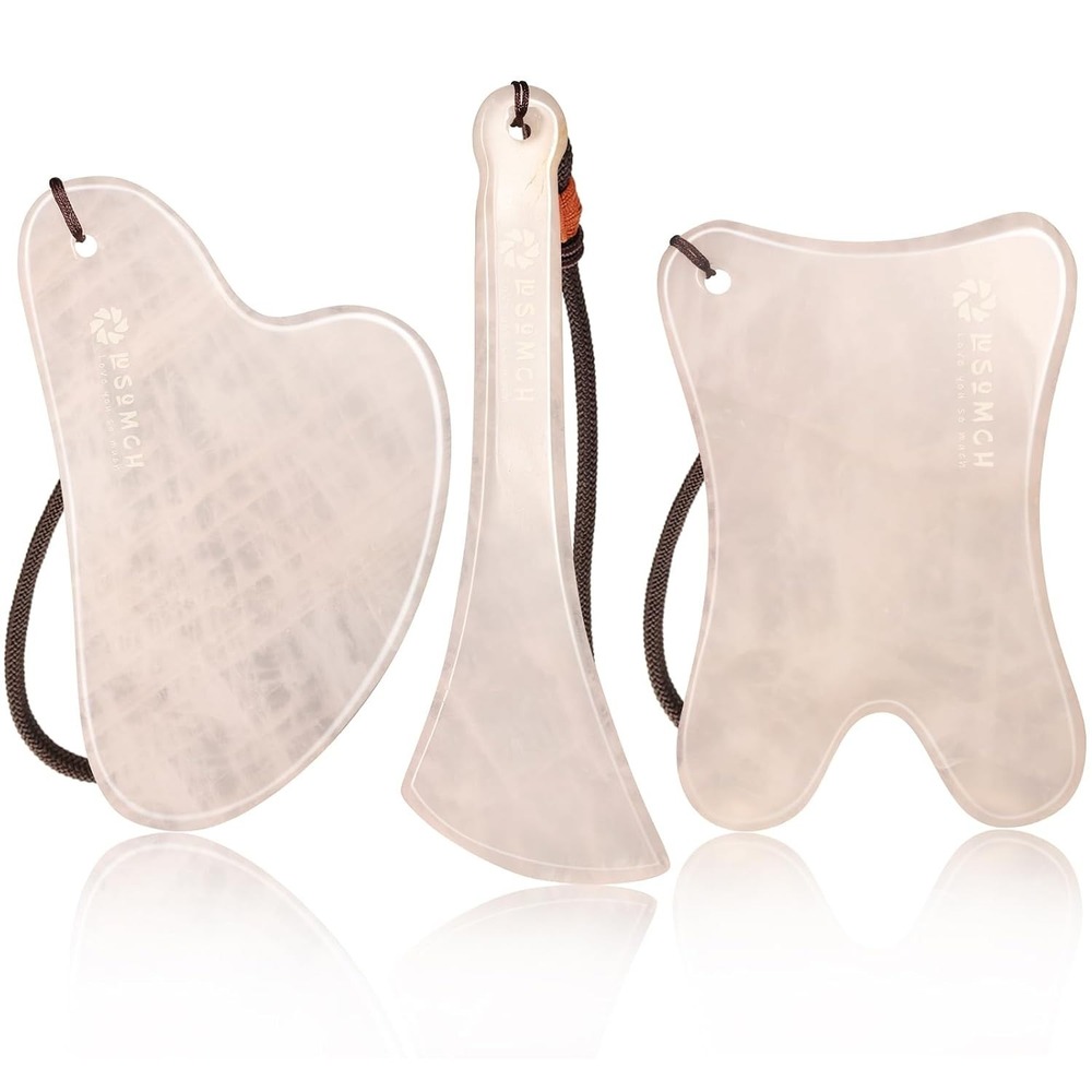 Lusomch Jade Gua Sha Massager Skin Care Tool Set 3 in 1 Pack for Face and Body